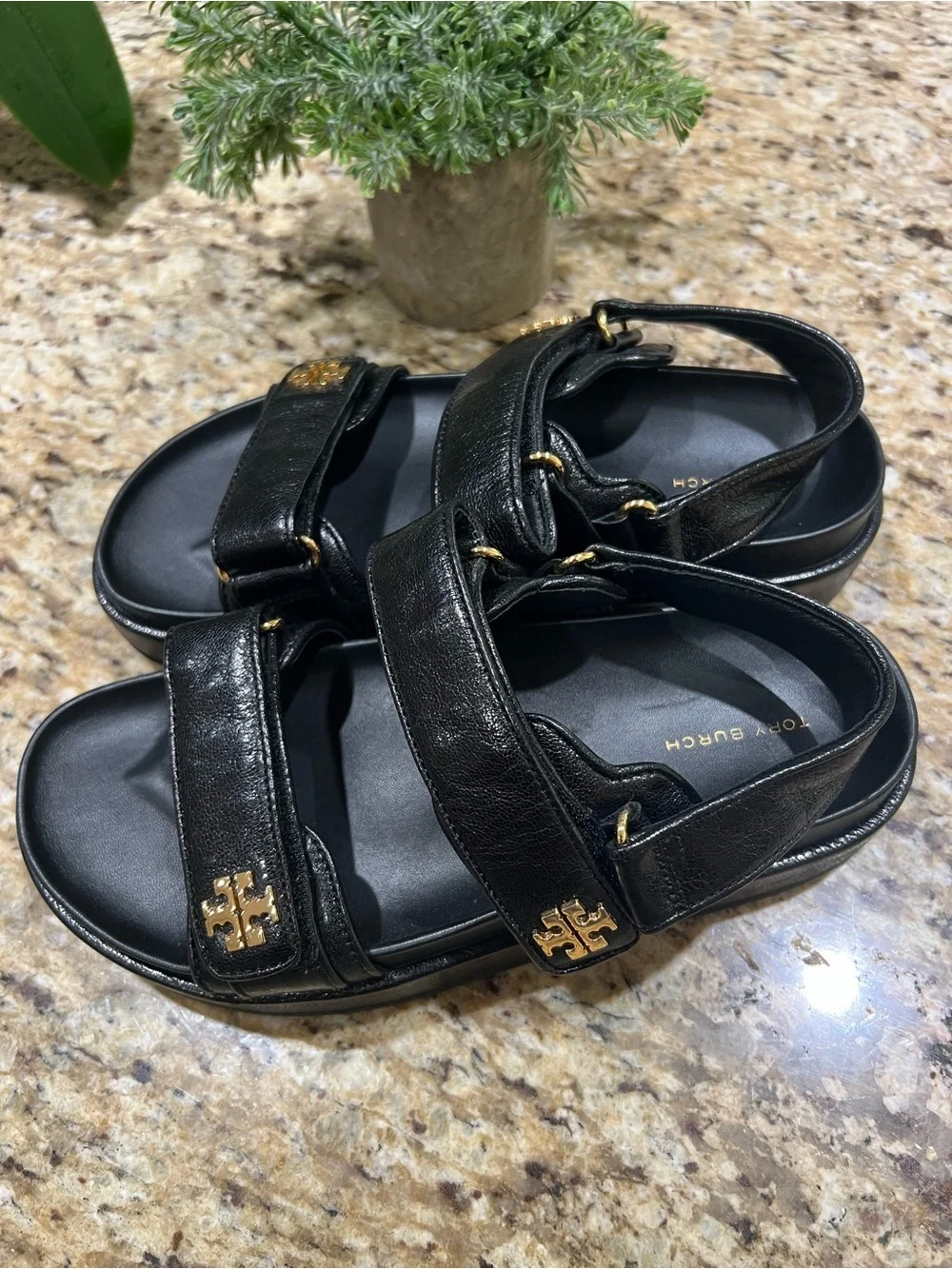 Tory Burch Kira Black Leather Slingback Sandals 8M